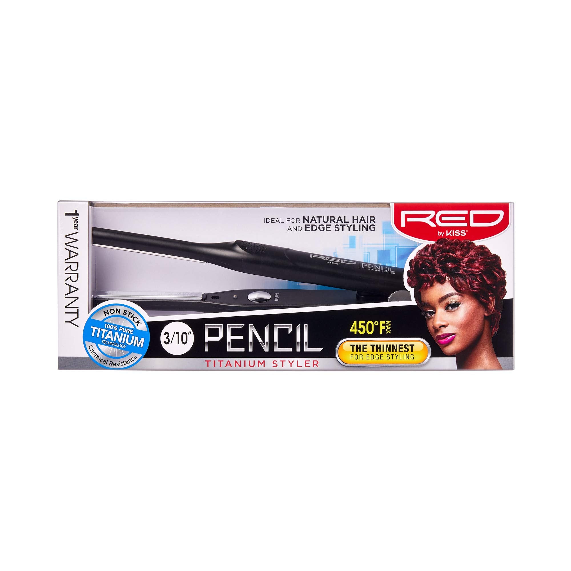 Kiss Products Red Titanium 3/10 Inch Pencil Flat Iron, 1.01 Pound